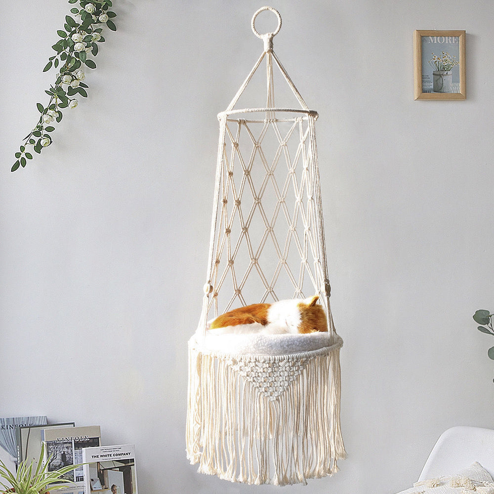 Macrame Hanging Cat Hammock – Wall Bed or Swing
