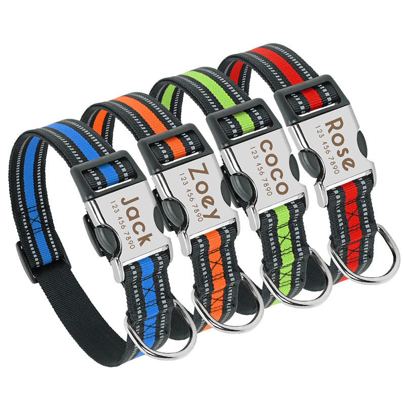 Personalized Reflective Dog Collar – Free Name Engraving, S–L