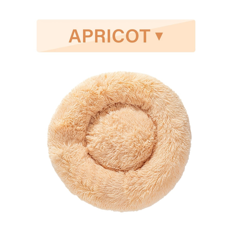 Fluffy Donut Dog & Cat Bed – Calming Long Plush Cushion, Washable, S–XL
