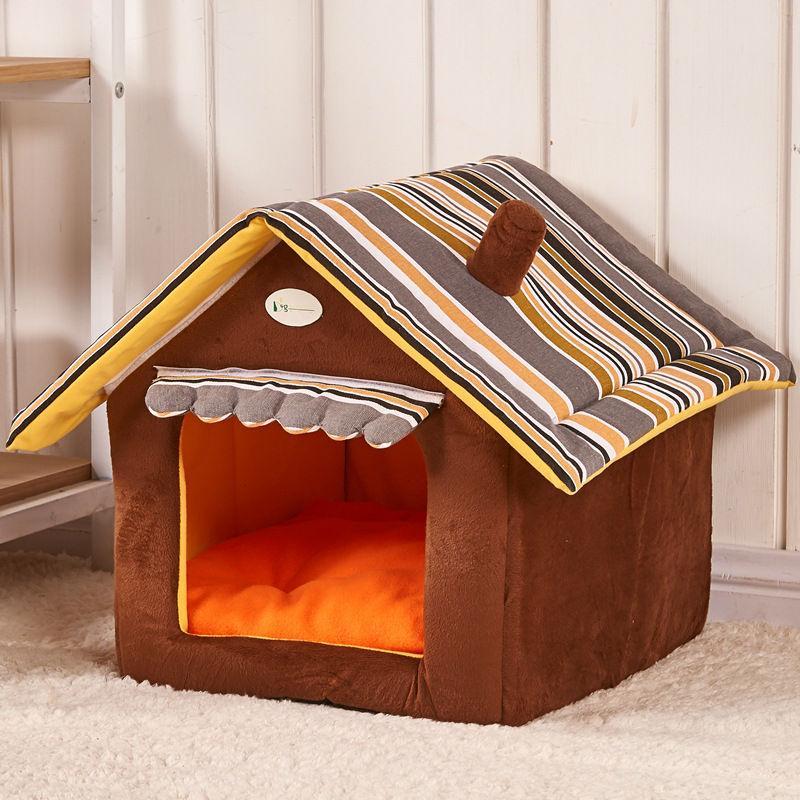 Foldable Pet House Bed with Removable Cushion – Striped, S–XL