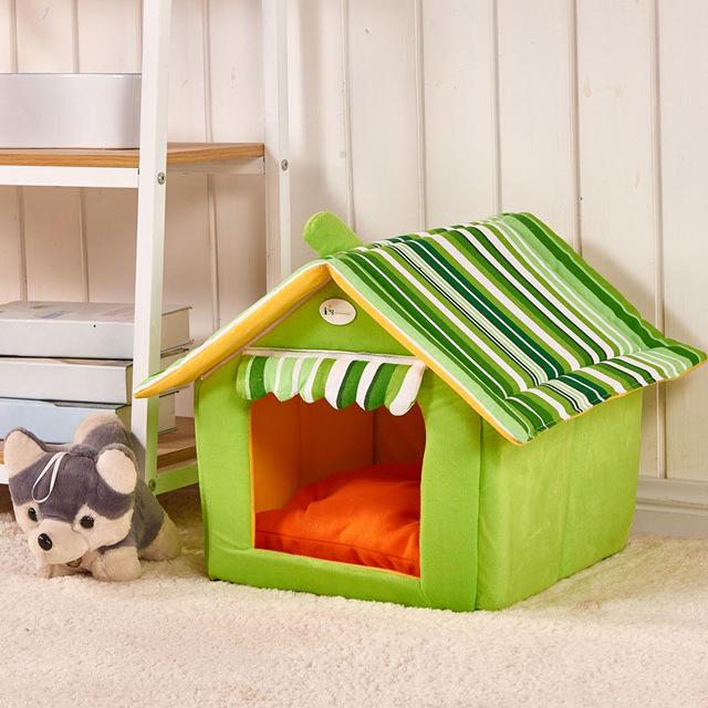 Foldable Pet House Bed with Removable Cushion – Striped, S–XL