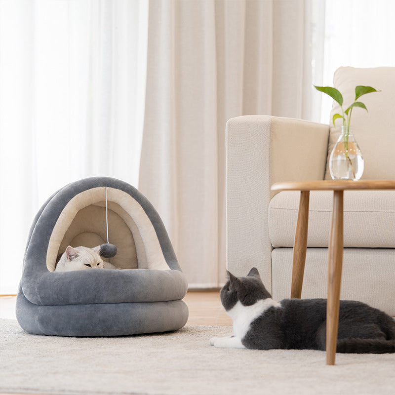 Cozy Cat House Bed – Warm Crystal Velvet, for Cats & Small Dogs, S or L