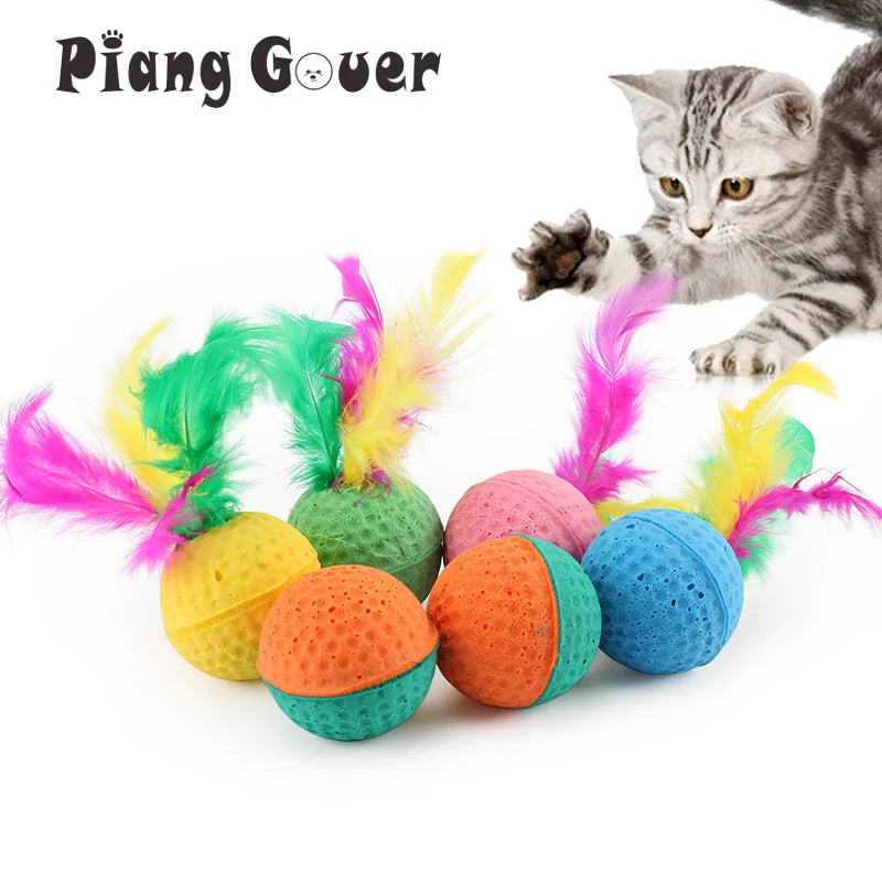 Latex & Feather Ball Cat Toys (10 pcs)