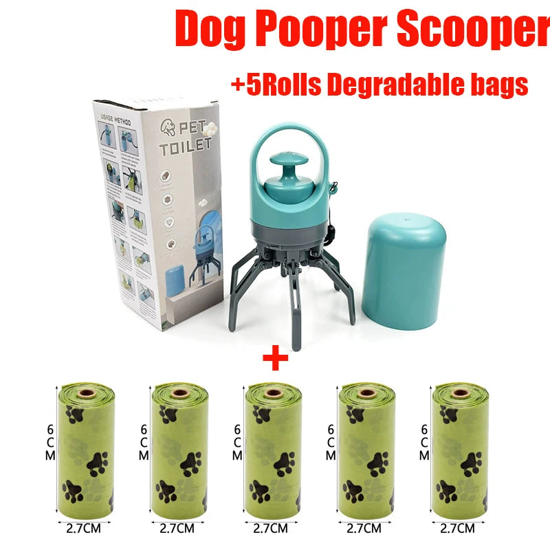 Portable outdoor dog waste collection device – includes a built-in compartment for waste bags.