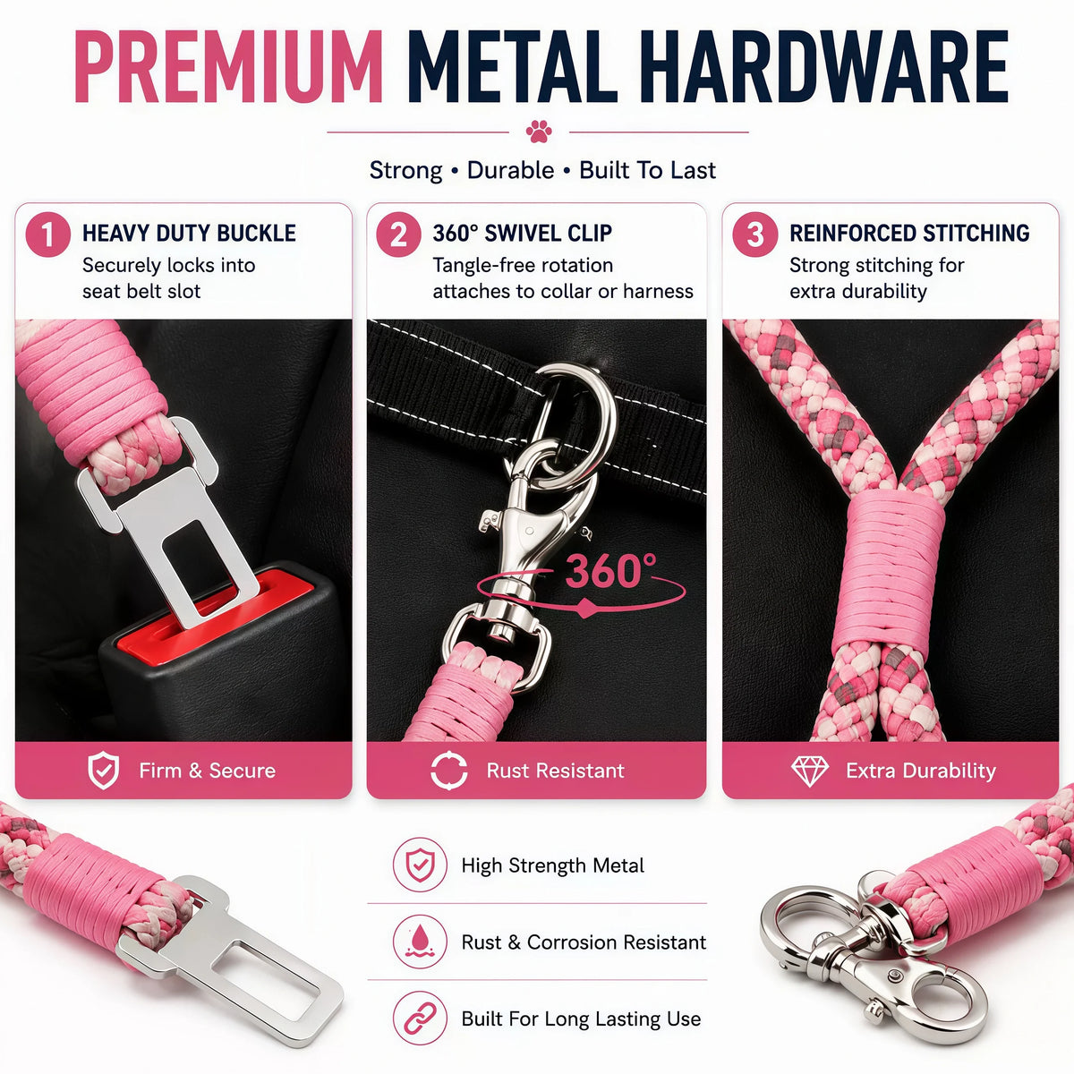 Dog Car Seat Belt – Adjustable Shock-Absorbing Rope