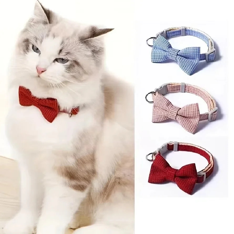Plaid Bow Tie Cat Collar – Adjustable, 3 Colors
