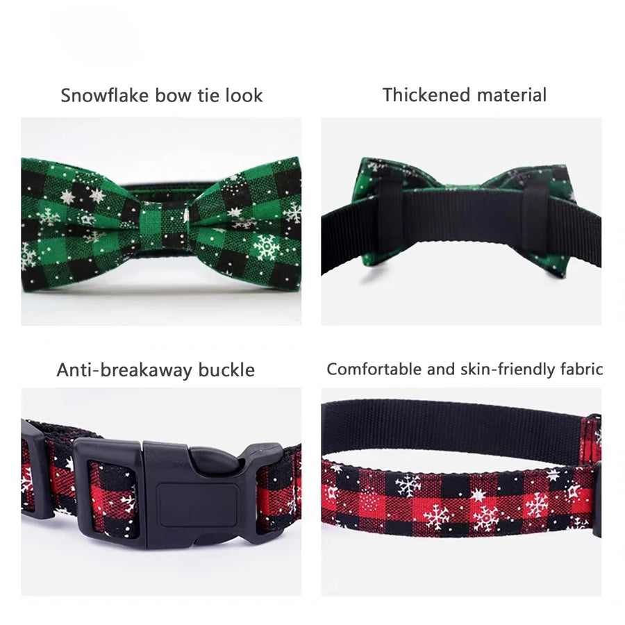 Christmas Plaid Dog Collar with Bow Tie