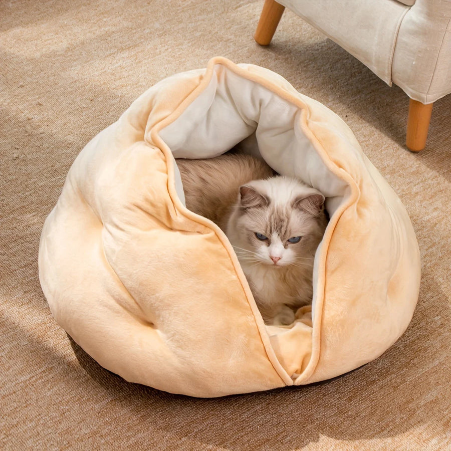 Self-Warming Plush Donut Cat Bed