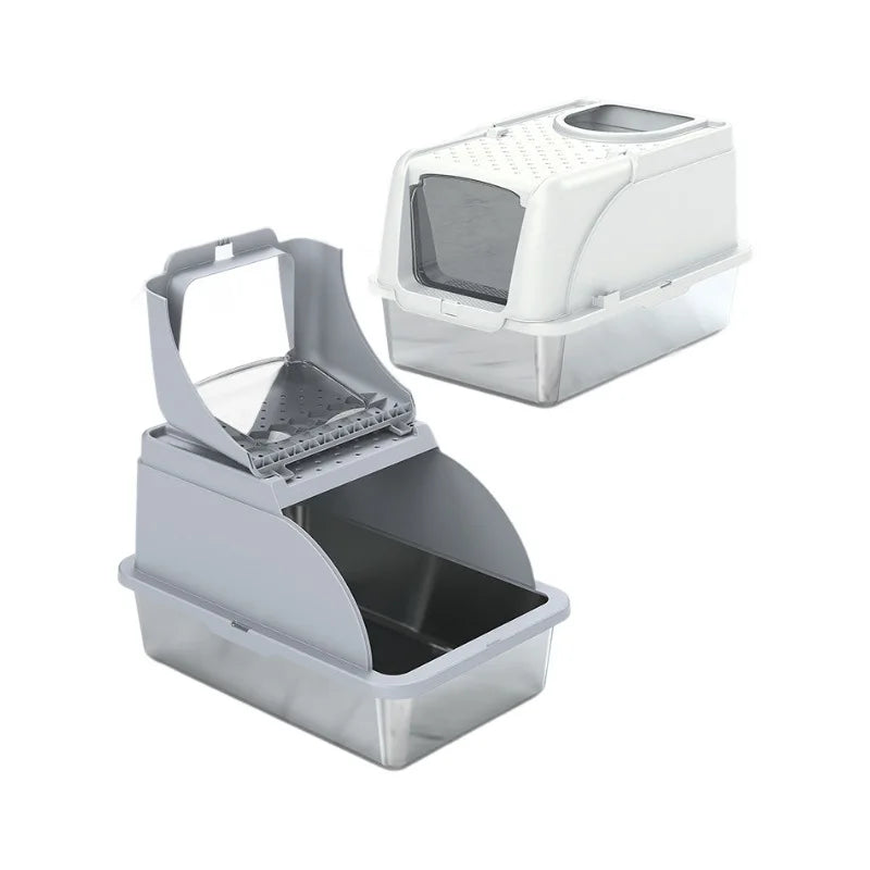 Extra Large Stainless Steel Cat Litter Box – Enclosed, 20L, Removable Lid