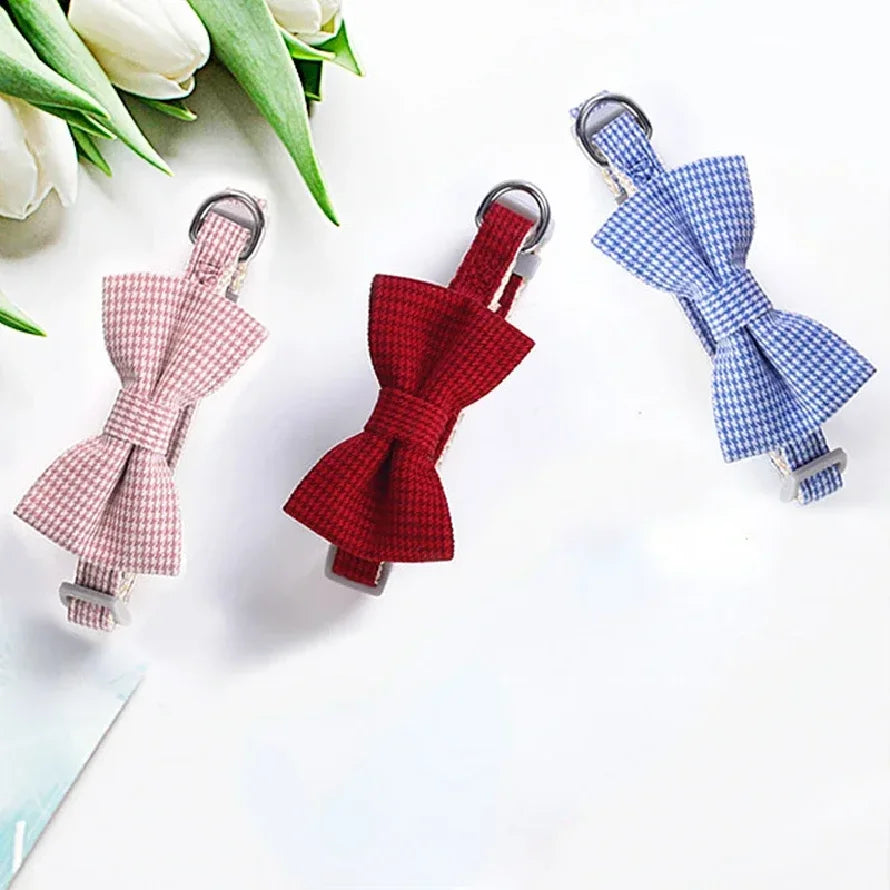 Plaid Bow Tie Cat Collar – Adjustable, 3 Colors