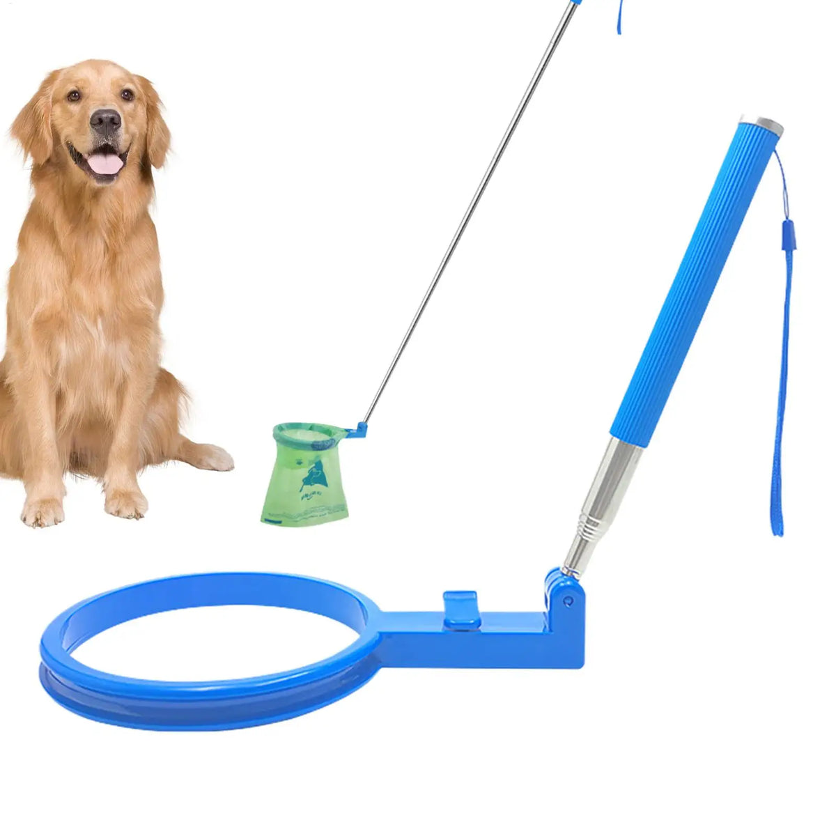 Poop bag dispenser with extendable handle, no-bend pet waste collector, dog poop scooper