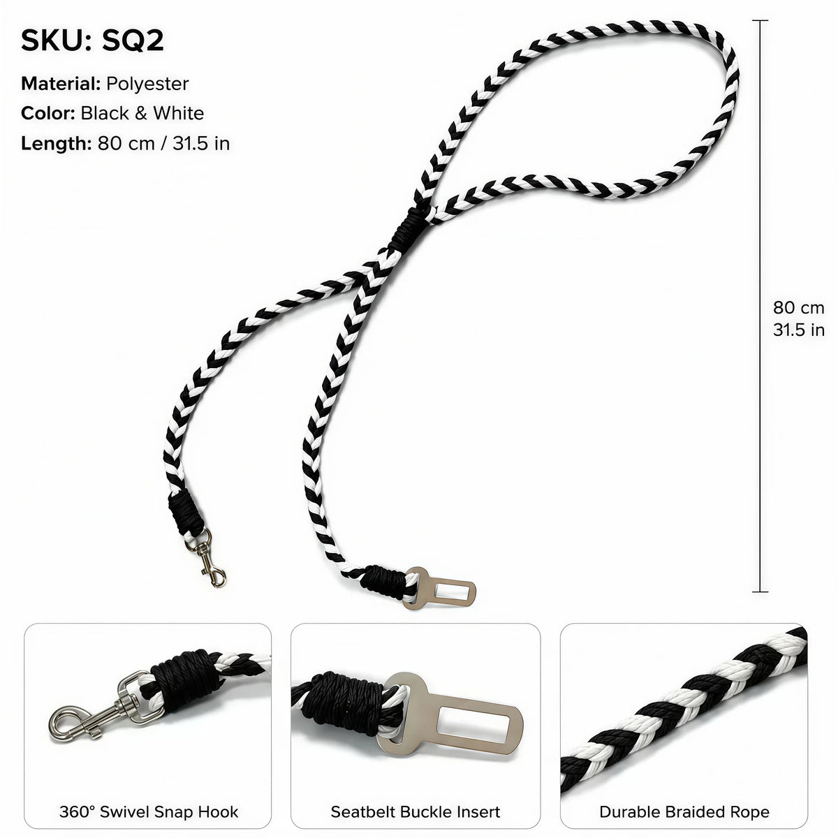Dog Car Seat Belt – Adjustable Shock-Absorbing Rope