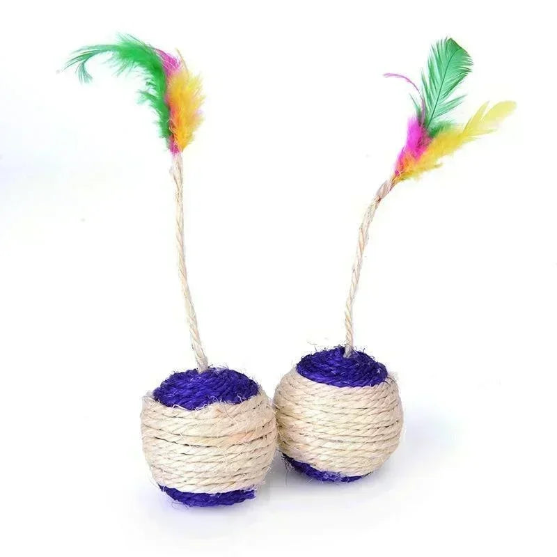 Sisal Scratching Ball Cat Toy with Feather