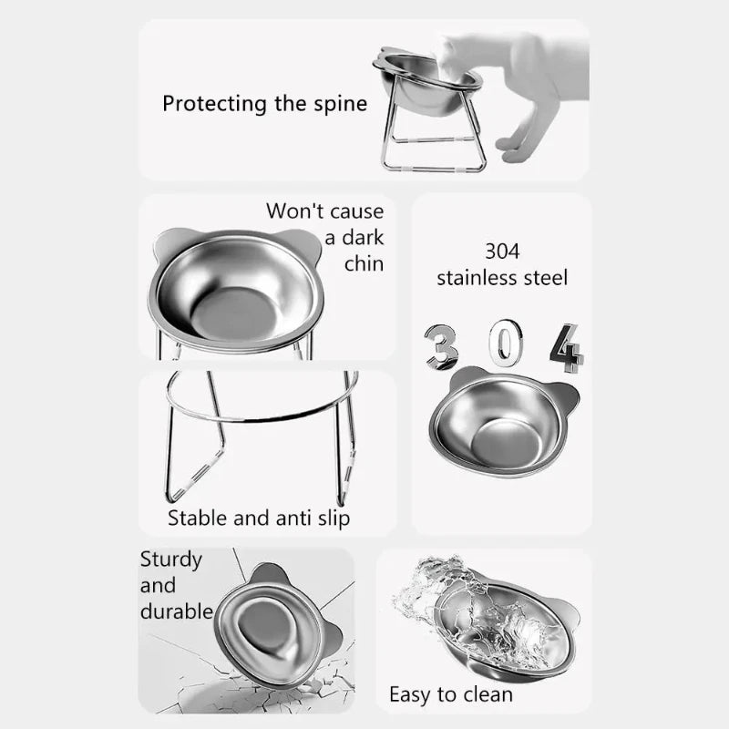 Stainless Steel Raised Cat Bowl – 15° Tilt