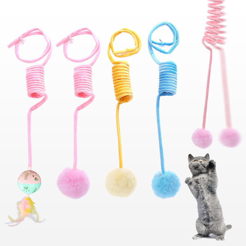 Suction Cup Spring Toy for Cats – Fluffy Ball or Bell