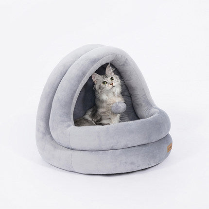 Cozy Cat House Bed – Warm Crystal Velvet, for Cats & Small Dogs, S or L