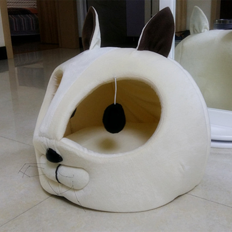 Cat-Shaped Plush Pet Bed – Dark Grey or White