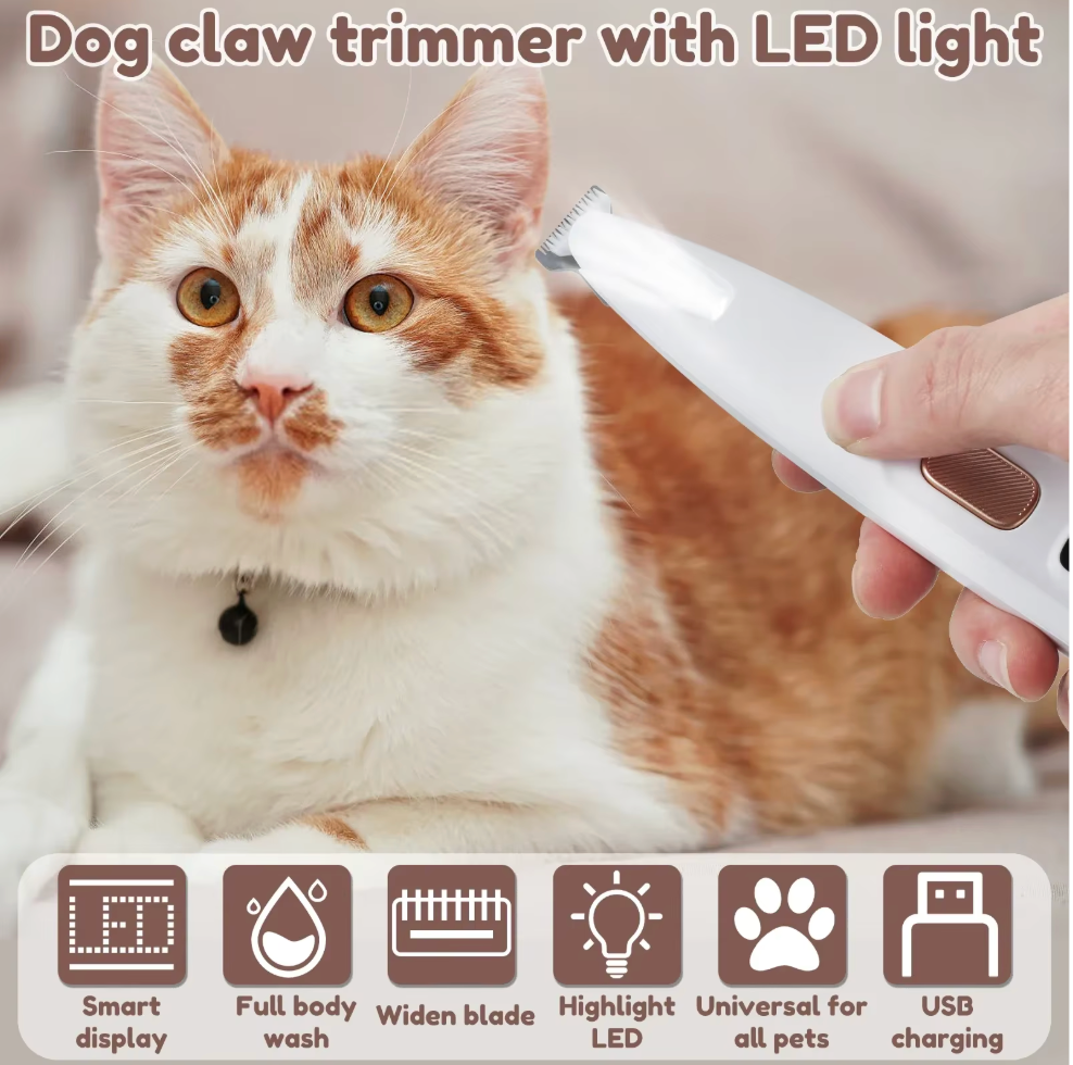 New Dog Paw Trimmer with LED Light Fully Waterproof Pet Hair Trimmer with LED Display Dog Clippers for Grooming 18Mm Widen Blade