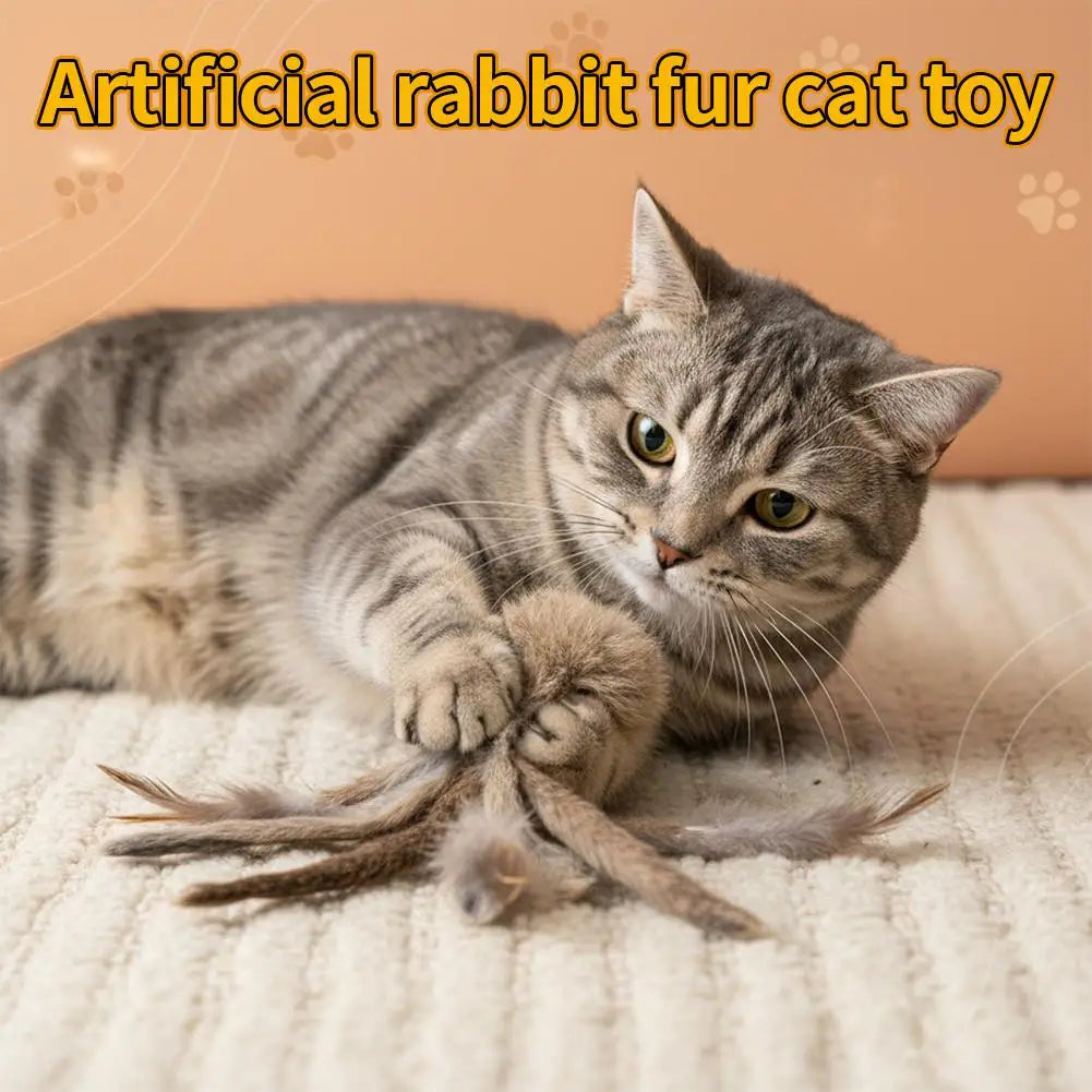Faux Rabbit Fur Interactive Pet Toys for Cats & Dogs Kitten Hunting Toy Soft Plush Fluffy Cat Kicker Toy