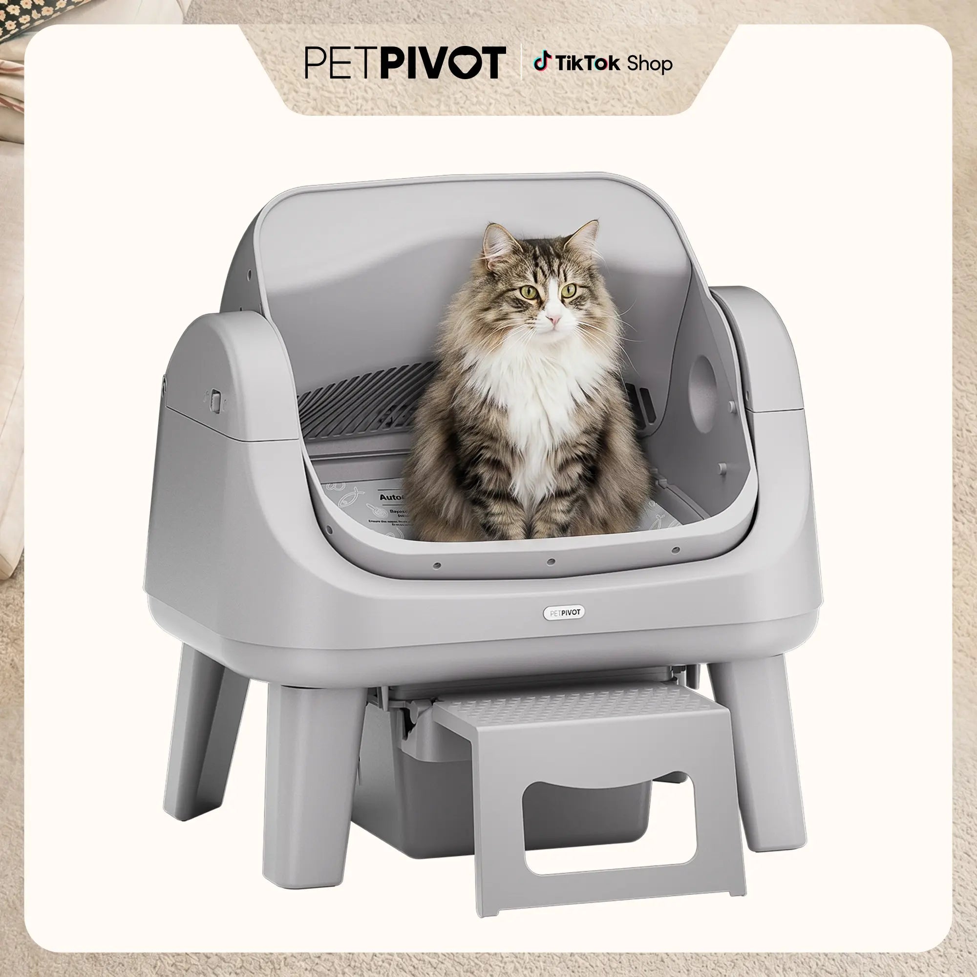 Petpivot Autoscooper 12 Lite Open-Top Automatic Self-Cleaning Cat Litter Box, Easy-Entry Front Step, Triple Safety Protection, No App Required,Sohochic