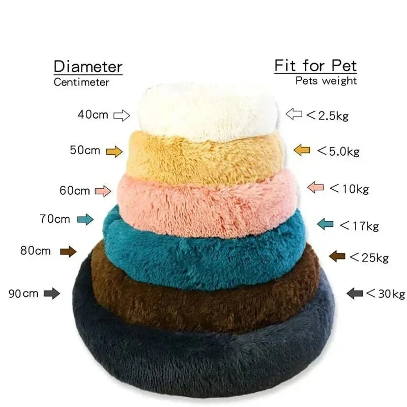 Round Plush Dog Bed Winter Warm Cat Bed Washable Pet Sofa Basket Bed for Small Medium Large Dogs Cats
