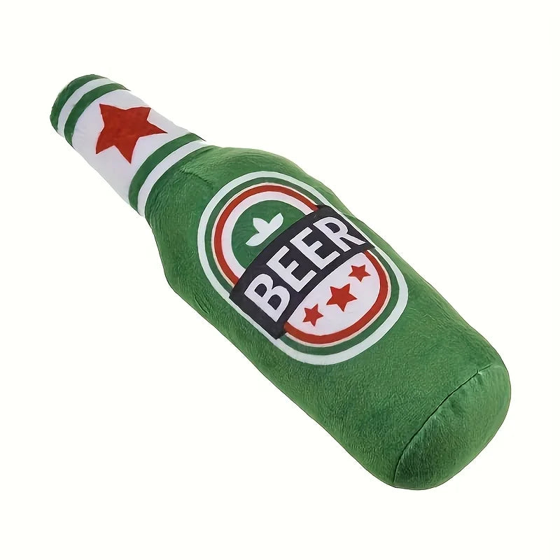 Realistic Beer Bottle Shape, Squeaking Dog Toy. Interactive Play, Bite Resistant and Wear-resistant. Easy To Clean