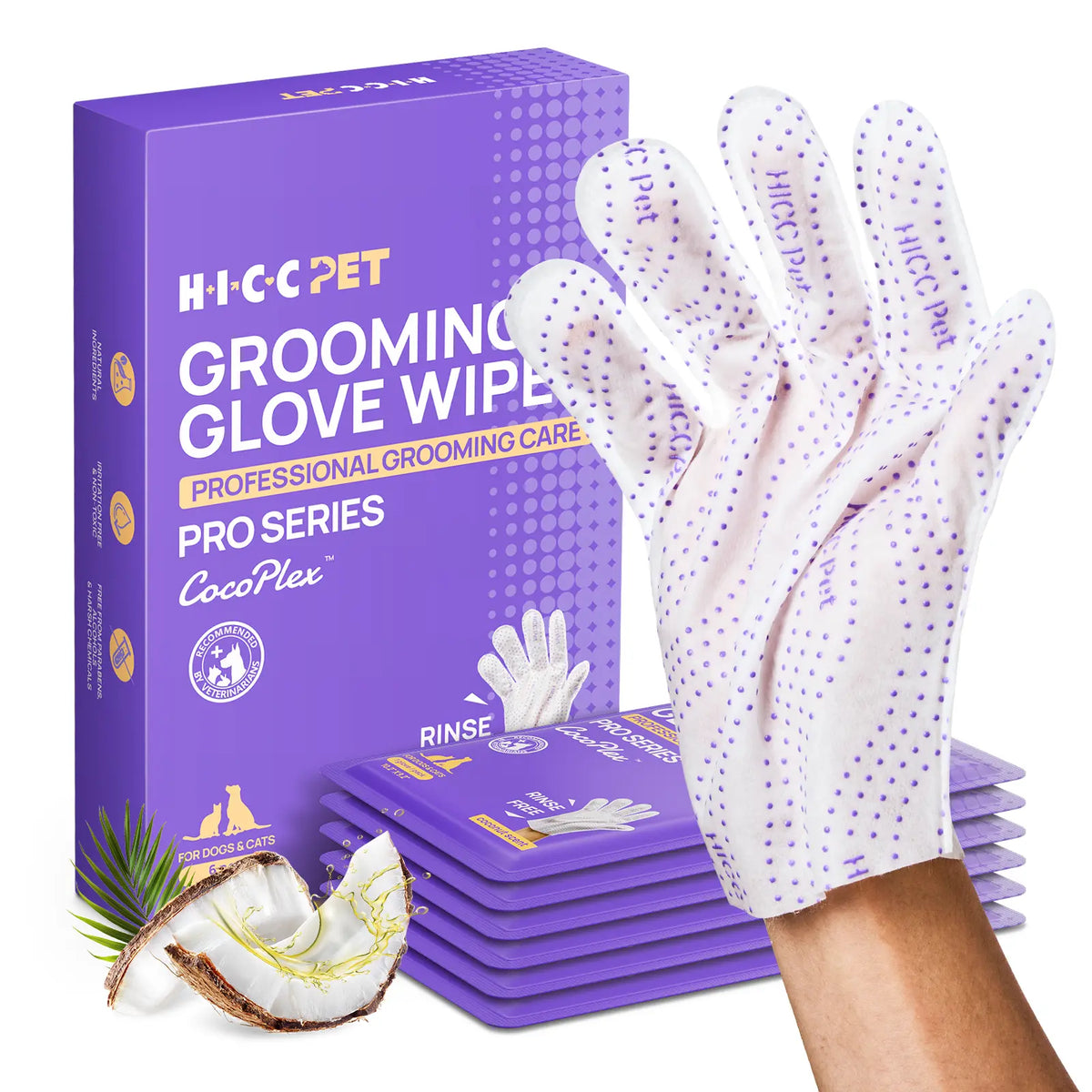 HICC PET 20Pcs Dog Grooming Wipes - No-Rinse Hypoallergenic Glove Wipes with Fermented Oils for Hair Removal, Deodorizing, Skin Hydration, Bath-Free Dog Grooming#Sohochic