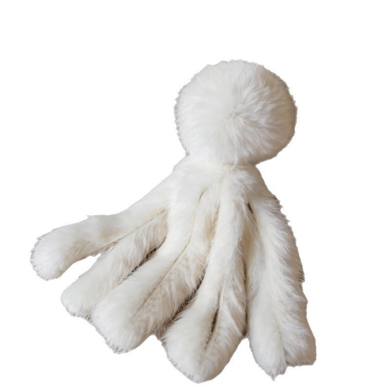 Close-up of the soft fur on the octopus toy