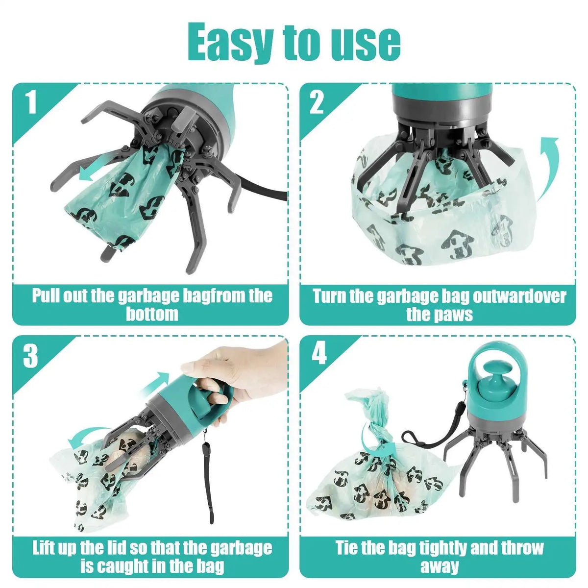Portable outdoor dog waste collection device – includes a built-in compartment for waste bags.
