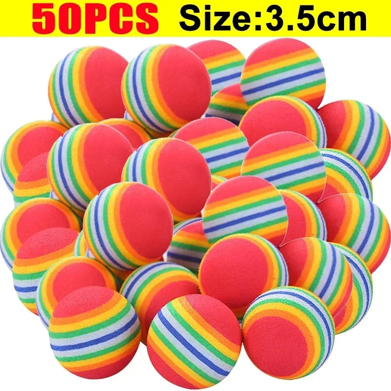 Soft Foam Play Balls for Cats – Rainbow EVA Balls, 10 to 100 Pack