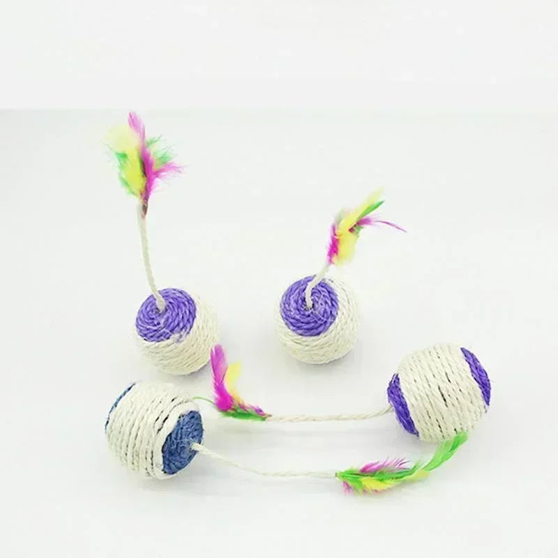 Sisal Scratching Ball Cat Toy with Feather
