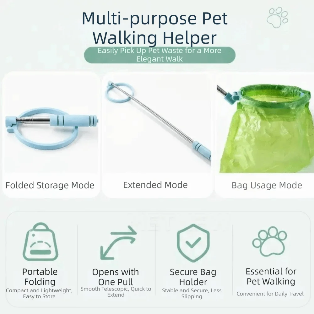 Collapsible and Extendable Dog Poop Scooper – Hygienic, No-Contact Tool with a Long Handle