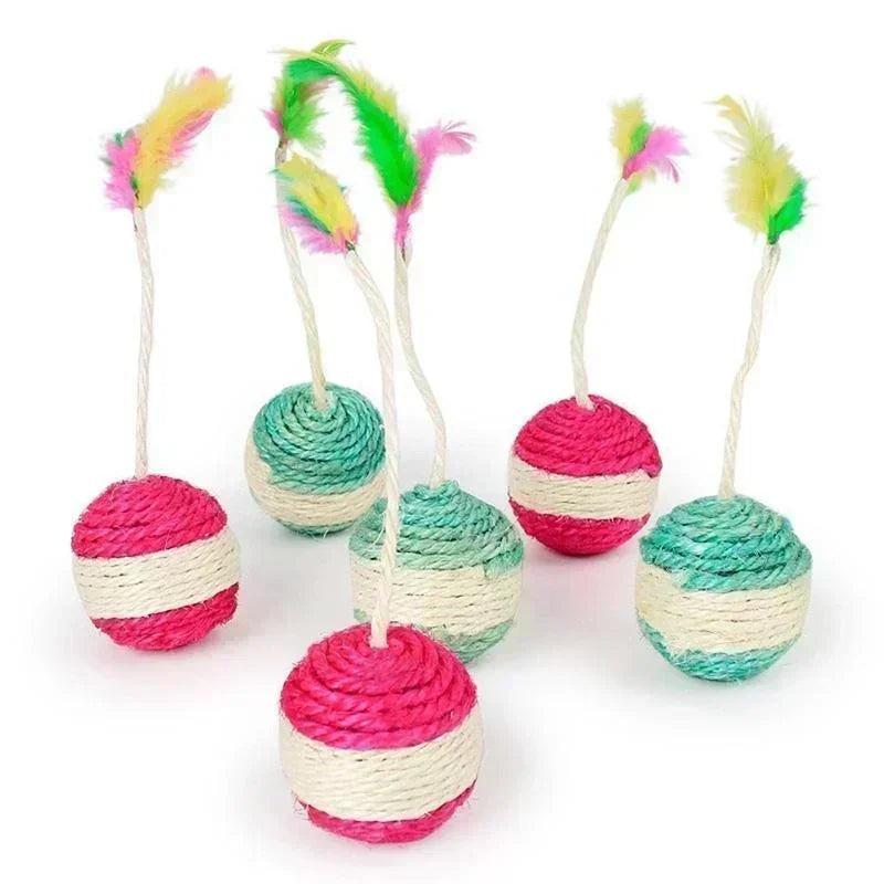 Sisal Scratching Ball Cat Toy with Feather