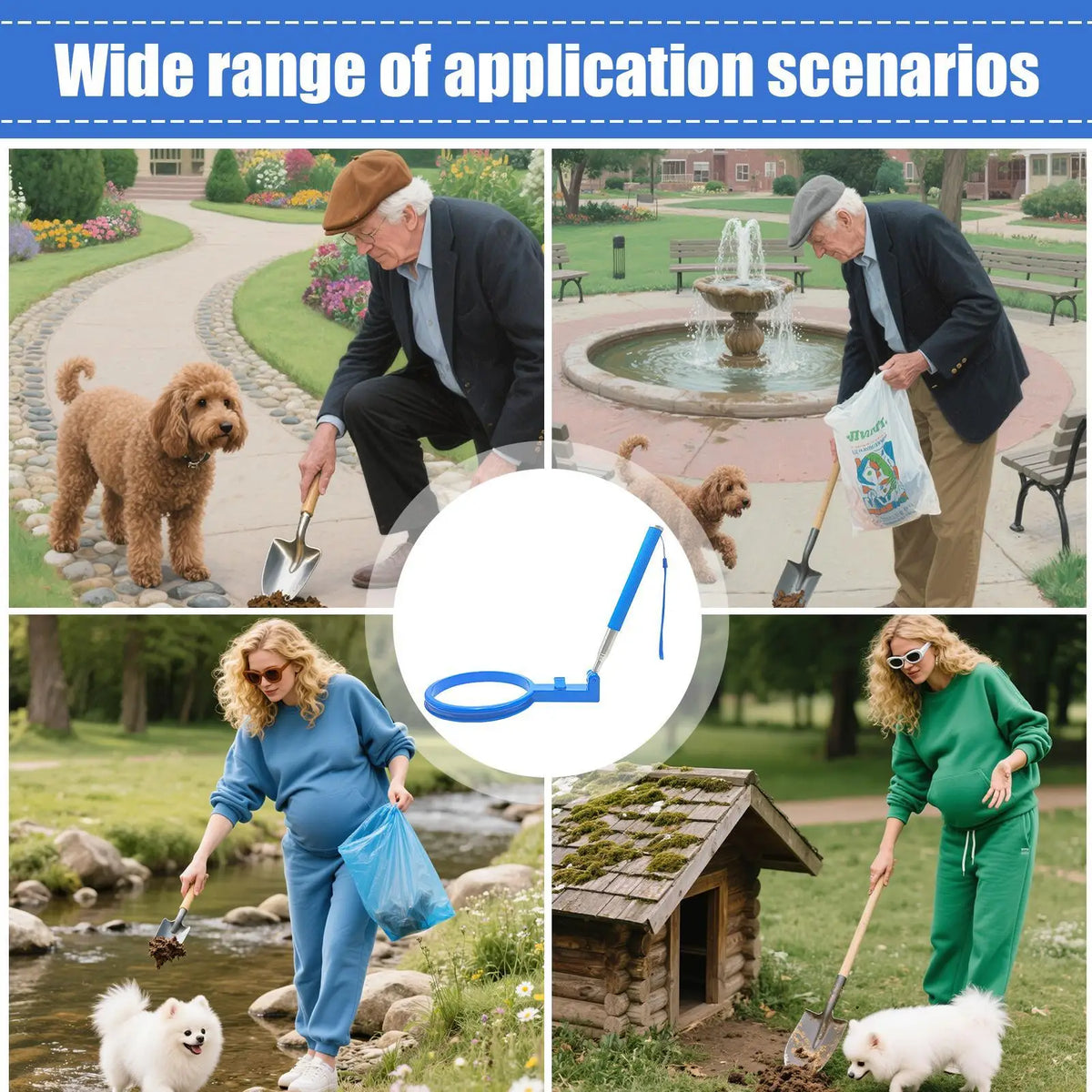 Poop bag dispenser with extendable handle, no-bend pet waste collector, dog poop scooper