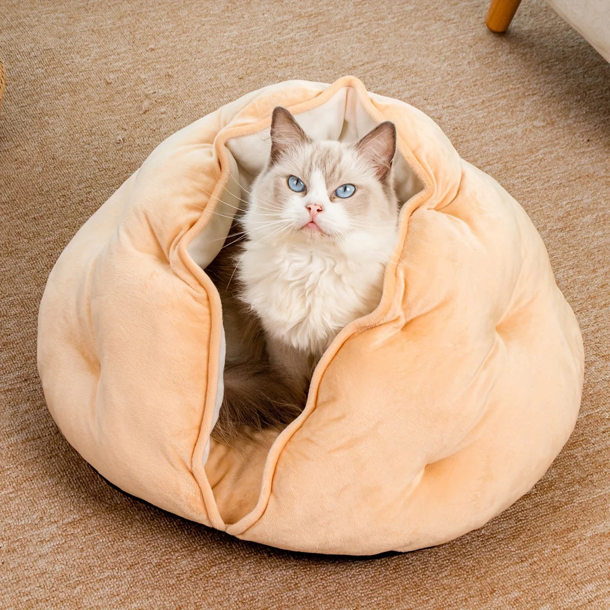 Self-Warming Plush Donut Cat Bed