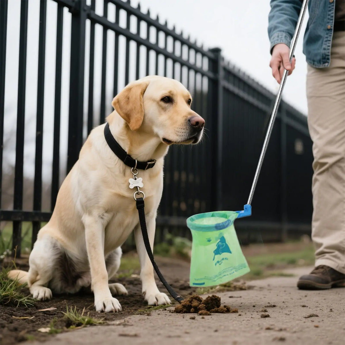 Poop bag dispenser with extendable handle, no-bend pet waste collector, dog poop scooper