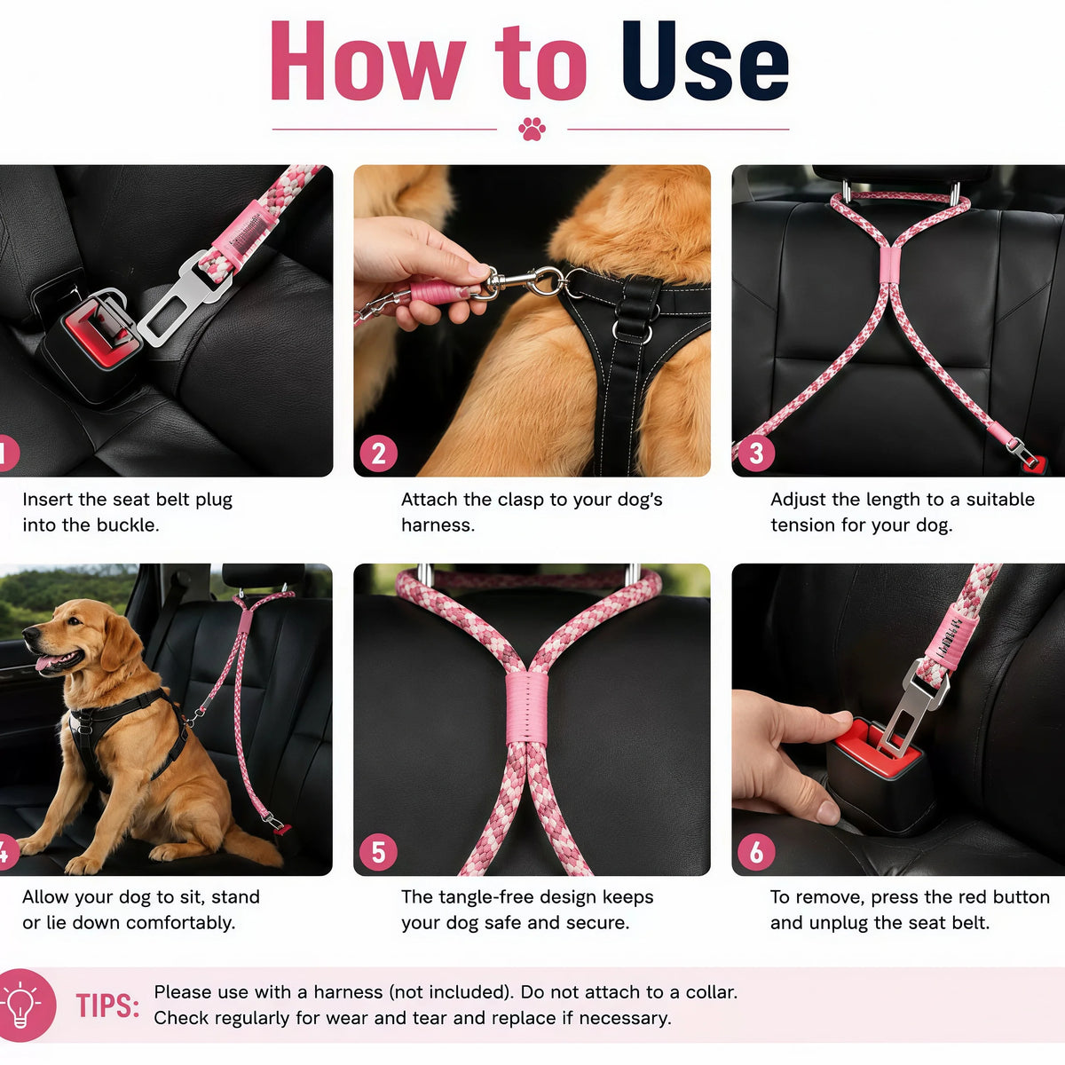 Dog Car Seat Belt – Adjustable Shock-Absorbing Rope