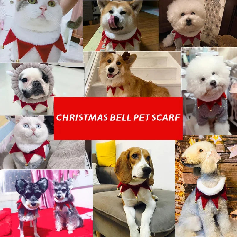 Christmas Dog & Cat Bandana with Jingle Bell – Holiday Scarf