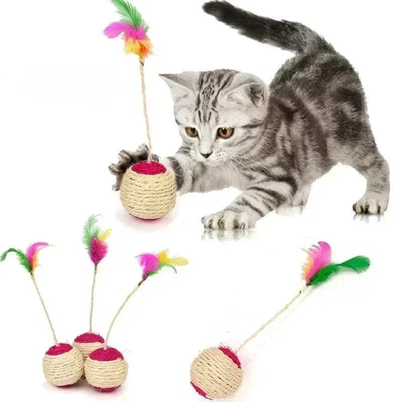 Sisal Scratching Ball Cat Toy with Feather
