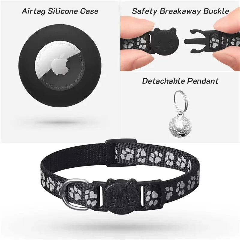 AirTag Cat Collar with Bell – Reflective