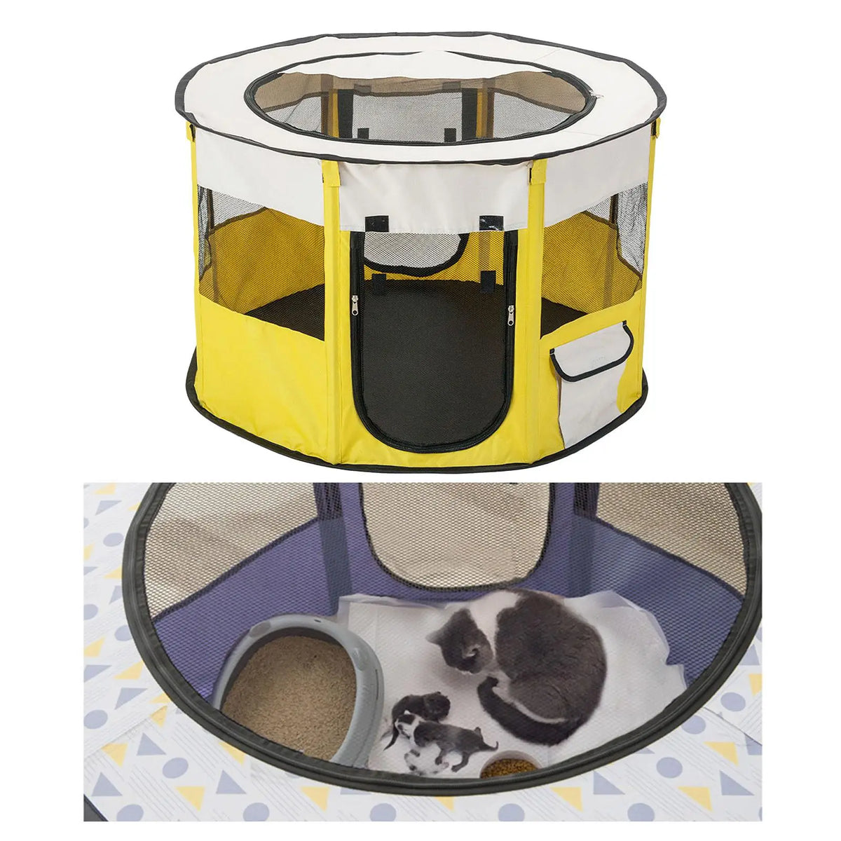 Foldable Mesh Playpen with Zip Top Cover