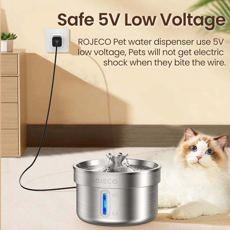 Stainless Steel Cat Water Fountain 2L – Filtered, for Cats & Dogs