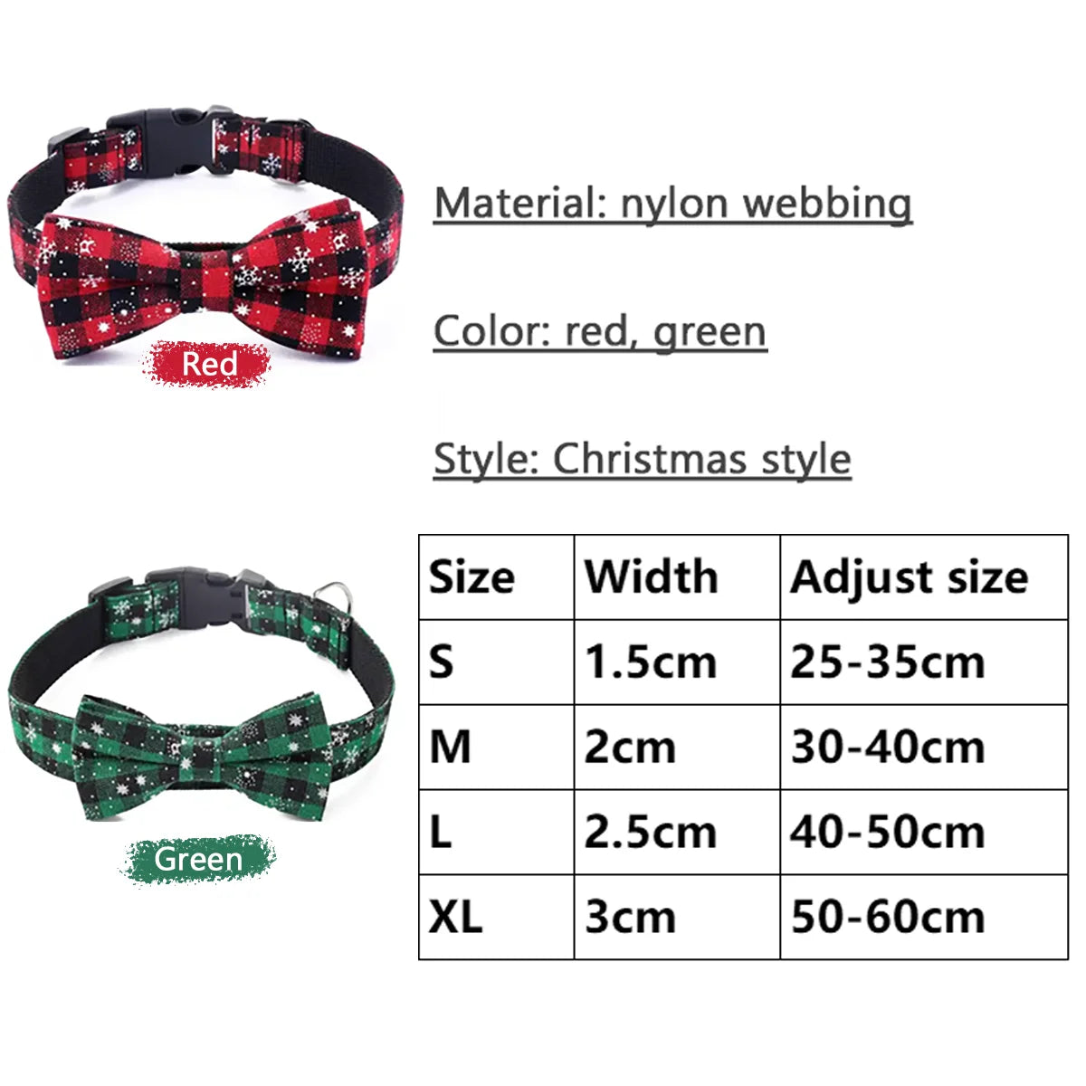 Christmas Plaid Dog Collar with Bow Tie