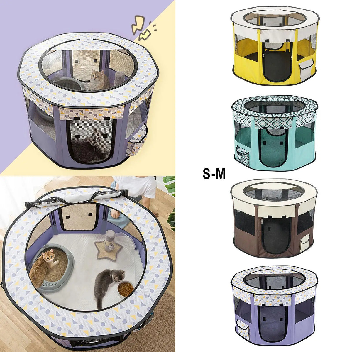 Foldable Mesh Playpen with Zip Top Cover