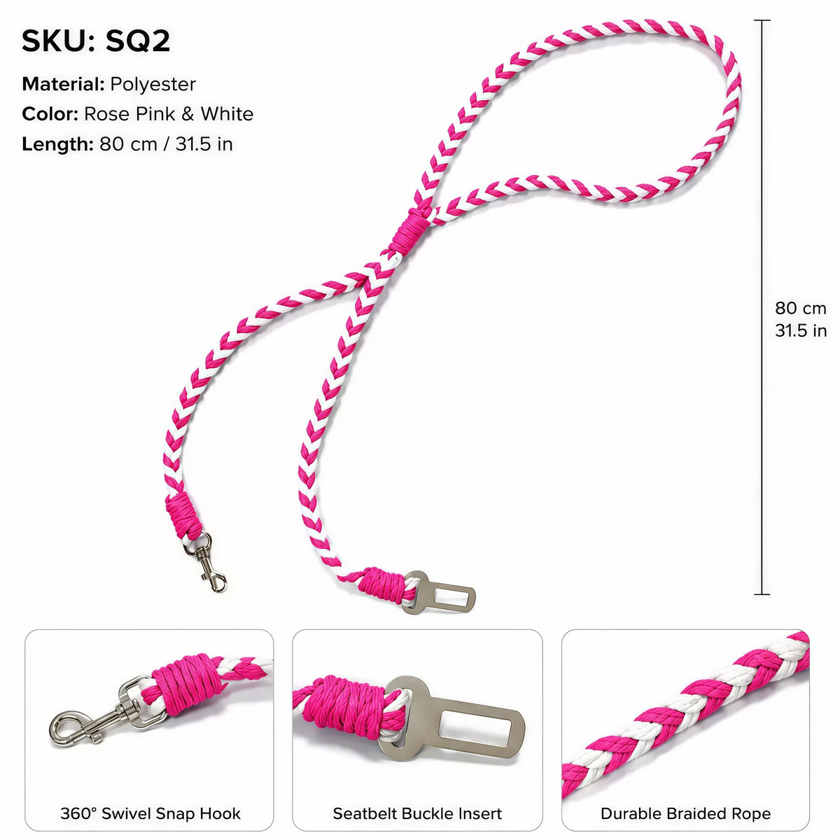 Dog Car Seat Belt – Adjustable Shock-Absorbing Rope