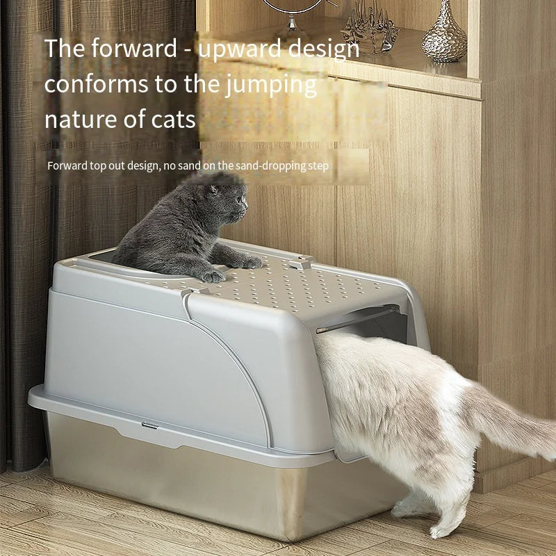 Extra Large Stainless Steel Cat Litter Box – Enclosed, 20L, Removable Lid