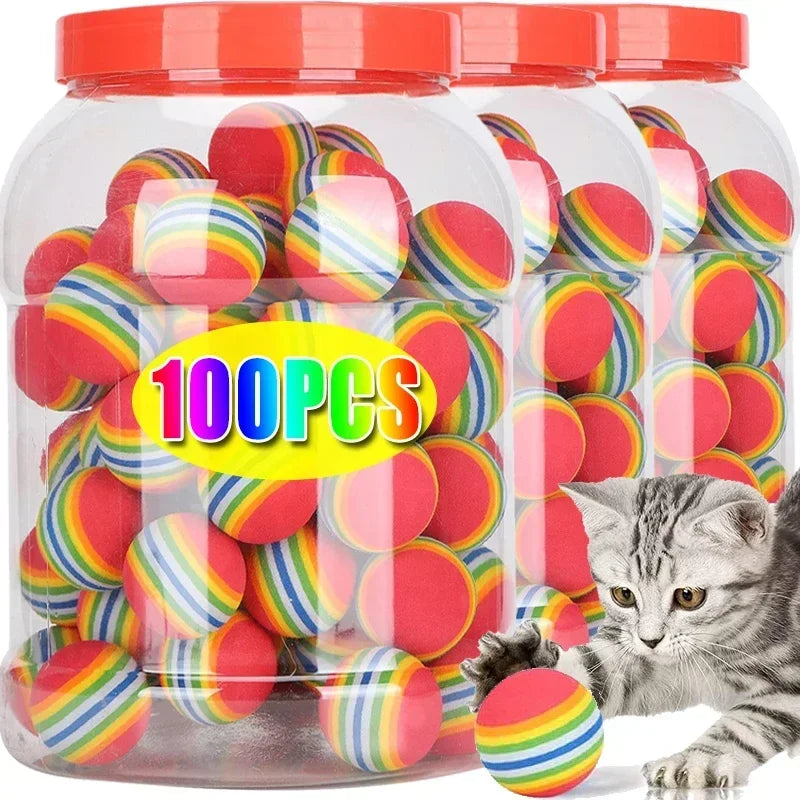 Soft Foam Play Balls for Cats – Rainbow EVA Balls, 10 to 100 Pack