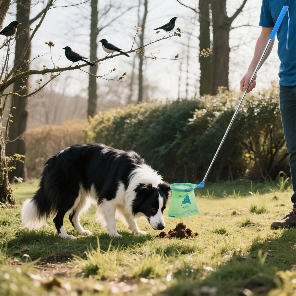 Poop bag dispenser with extendable handle, no-bend pet waste collector, dog poop scooper
