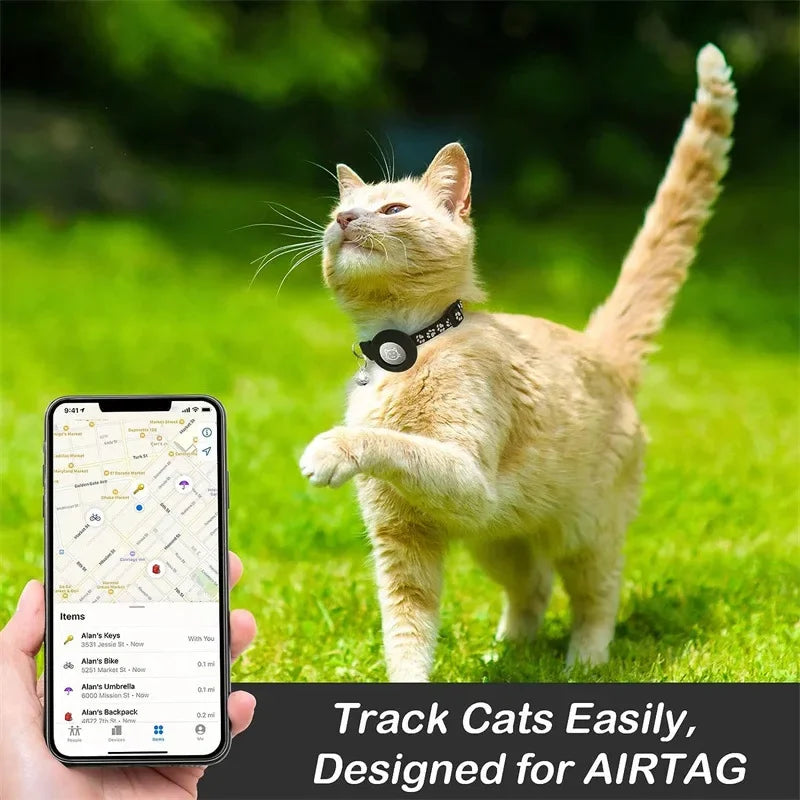 AirTag Cat Collar with Bell – Reflective