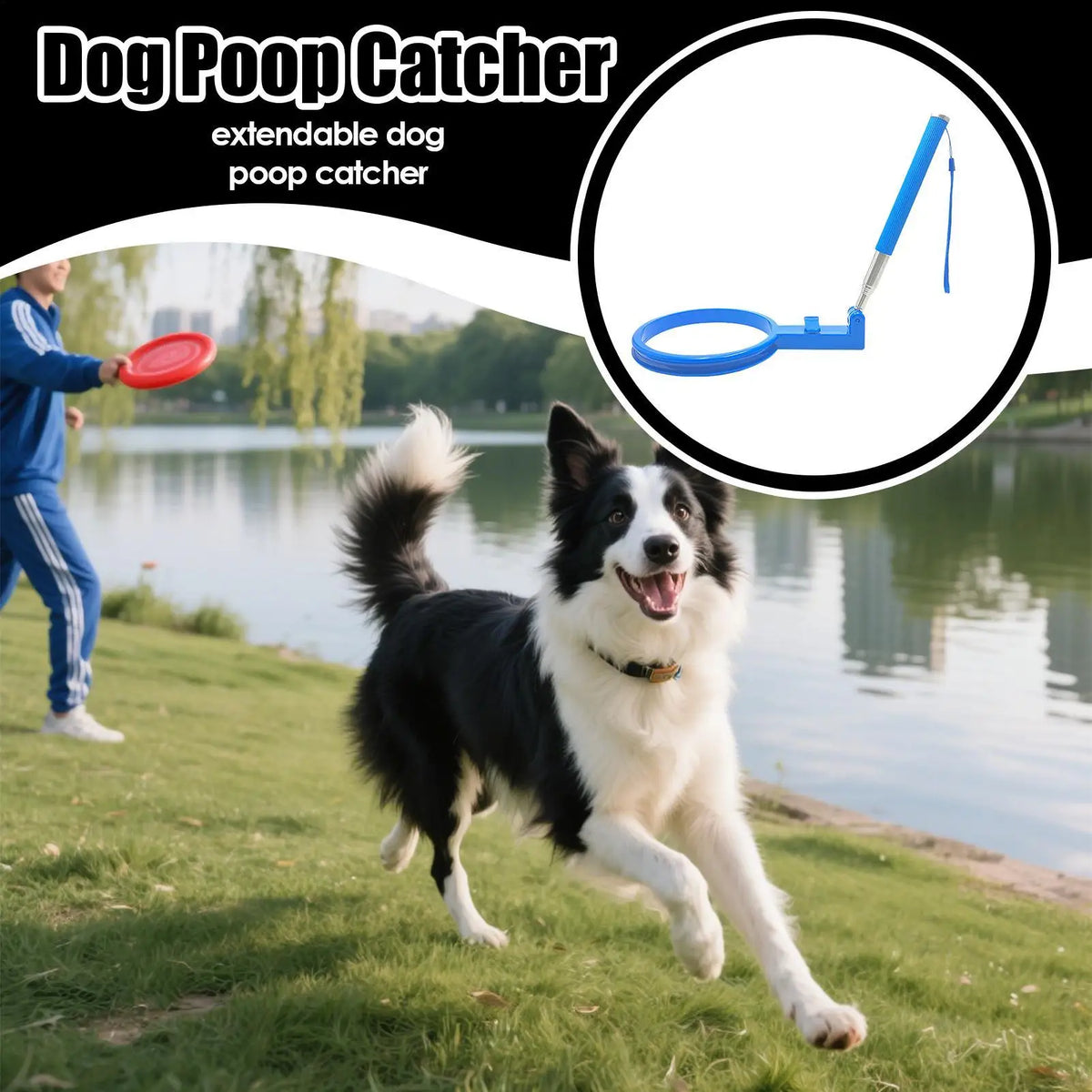 Poop bag dispenser with extendable handle, no-bend pet waste collector, dog poop scooper